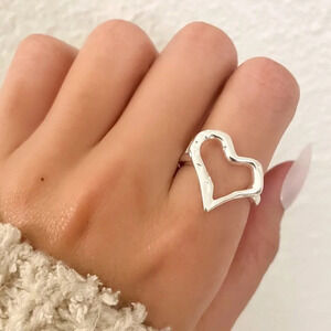 925 Sterling Silver Heart Ring Geometric Ring Band Dainty Minimalist Modern Ring
